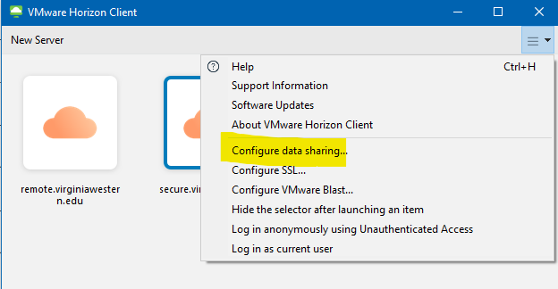 VMWare Configure Data Sharing