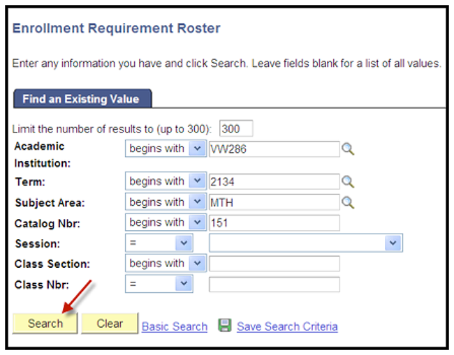 Enrollment Requirement Roster search