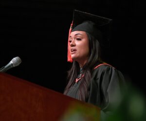 Briana Wood gave the Student Welcome speech at Commencement 2024 on May 10.