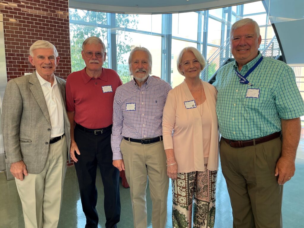 Sharing time before the event were (from left) Dr. Robert Sandel, president of Virginia Western; Jeff Rakes, retired faculty member; and alumni Sam Lamanca; Shirl Lamanca, retired program director; and Don Lowe.