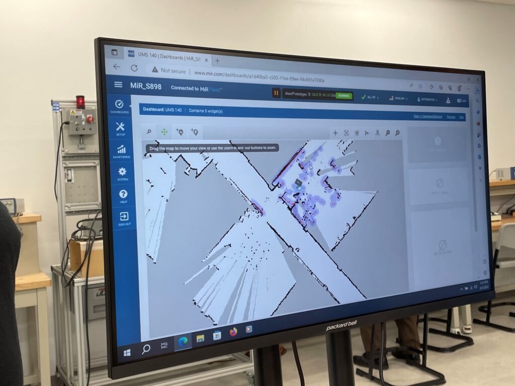 The mobile industrial robot is web-based, allowing the class to log into an interface to create maps and program missions.