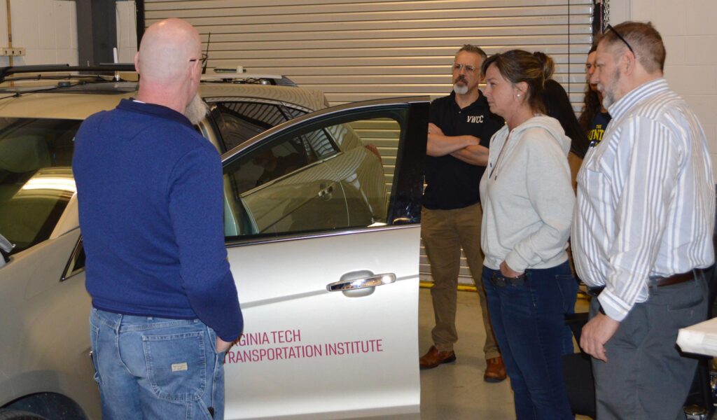 Dr. Al Wicks of VTTI gives Virginia Western's autonomous vehicle students insight into research taking place in the field. Wicks was a driving force to help Virginia Western design the AV Technology Program. Photo by Eric Holbrook, Virginia Tech Transportation Institute.