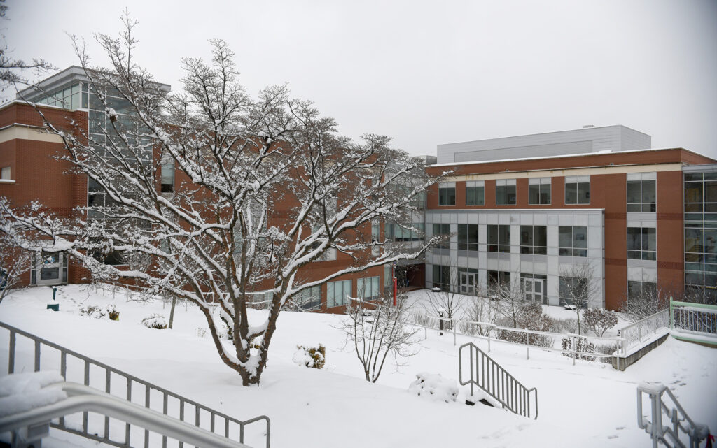 An image of Virginia Western campus buildings in the snow