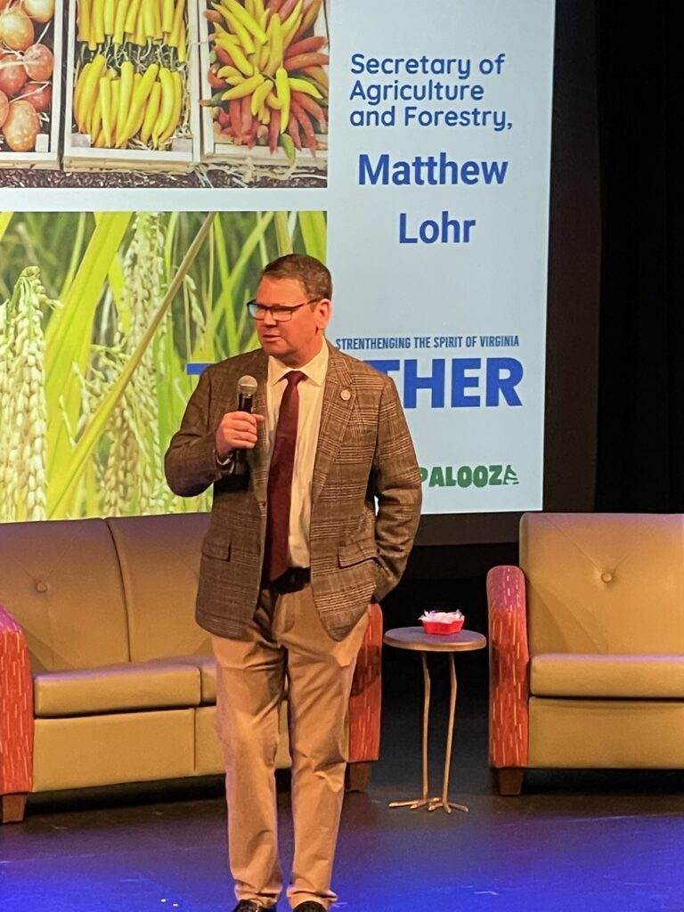 Virginia Secretary of Agriculture and Forestry Matthew Lohr gives the morning keynote address at Agripalooza.