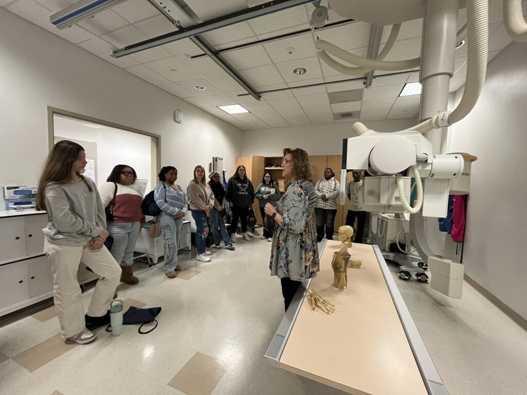 Radiography Program Head Susan Nolley talks with Roanoke City students at the Health Professions Summit.