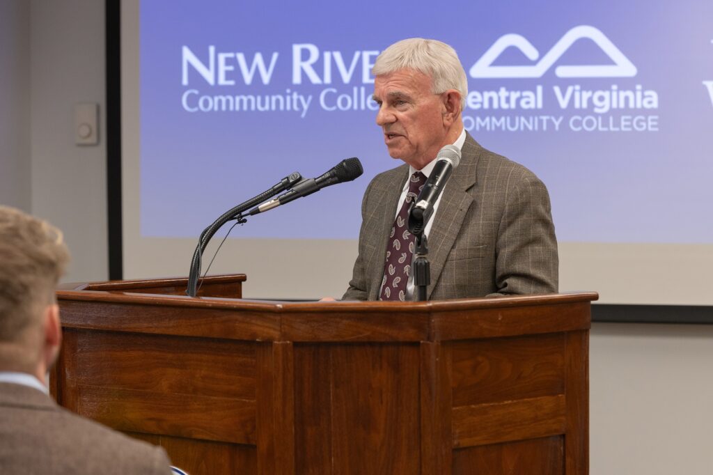 Dr. Robert Sandel, President of Virginia Western, speaks at the launch of the Paramedic Program partnership.