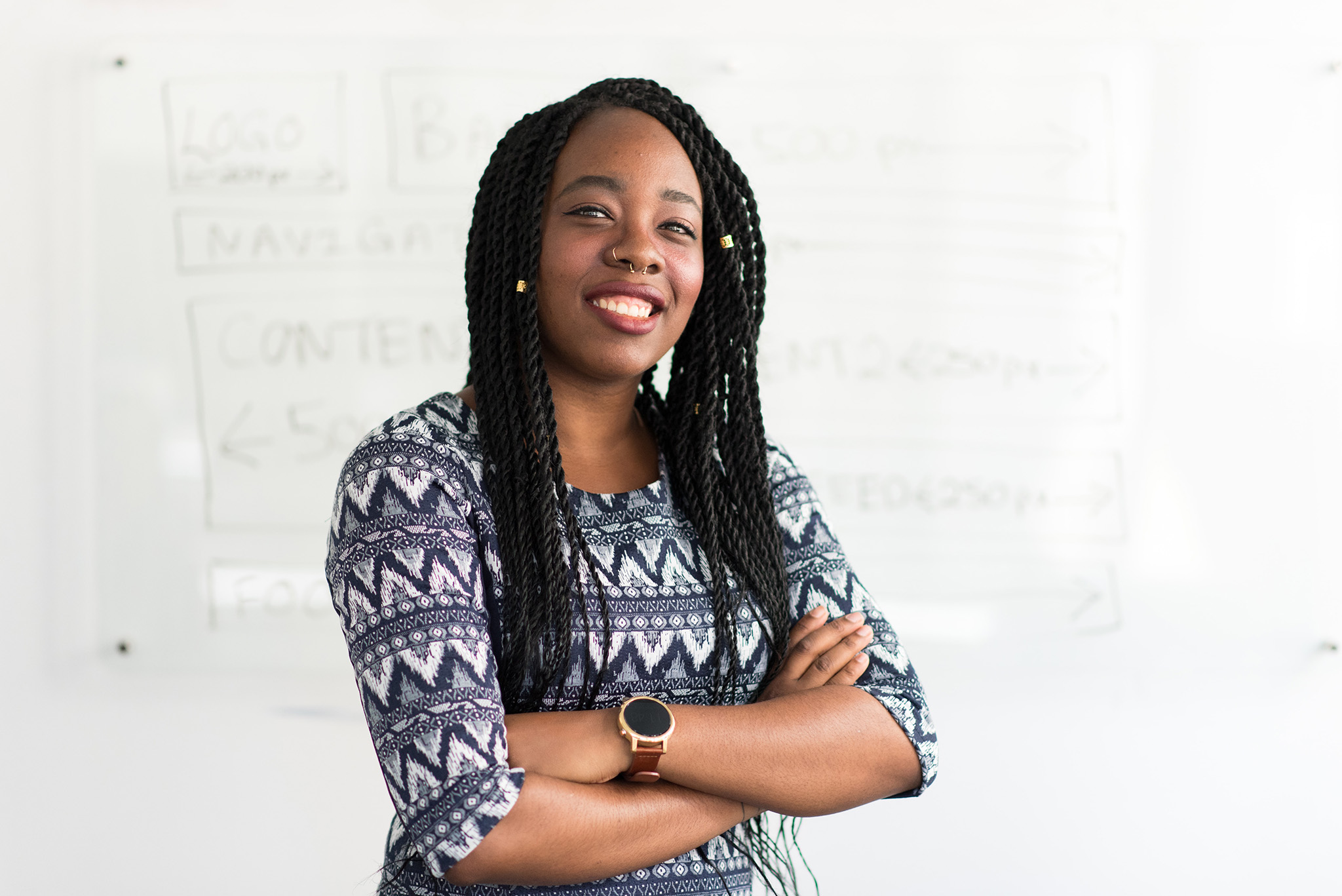 African American Lady in Front of a White Board